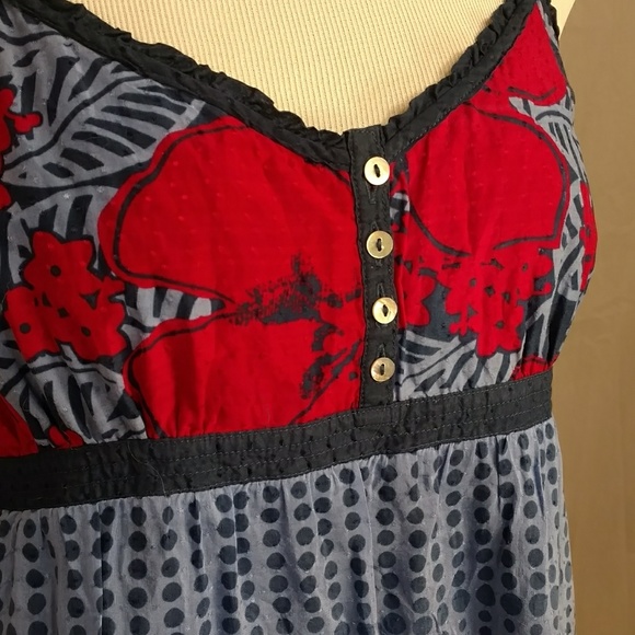 Red Blue Sundress XL Cotton Silk Bright Mini Dress - Picture 2 of 8